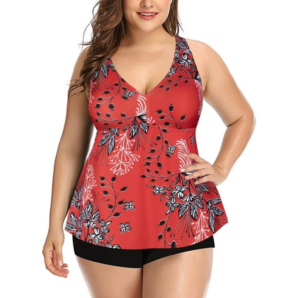 Plus Size Tankini Flowy Bathing Suits with Shorts 2 Piece - Picture 4 of 9
